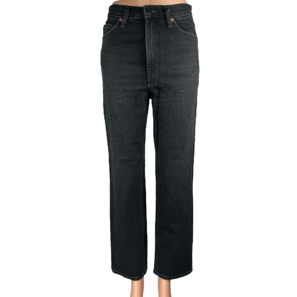 Oak + Fort Black High Waist Straight Wide Leg Trousers Denim Jeans Pants Size 26